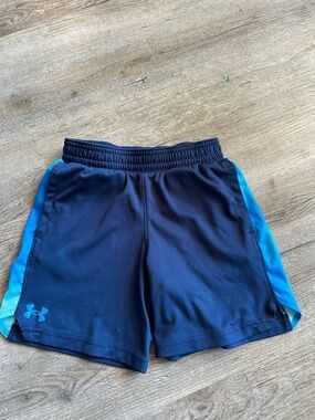 Under Armour Navy Blue Athletic Shorts with Aqua Side Panels